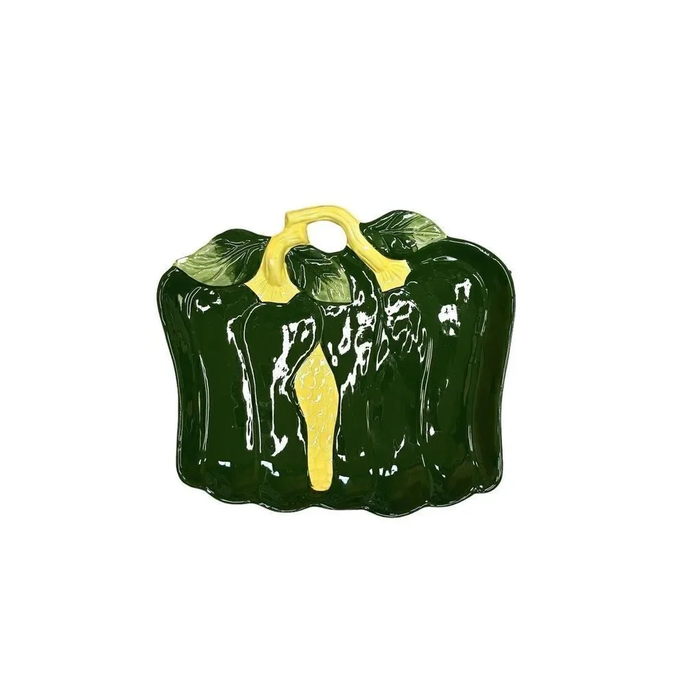 Vintage Four Piece Ceramic Green Pepper Condiment Kitchen Set in Original Box